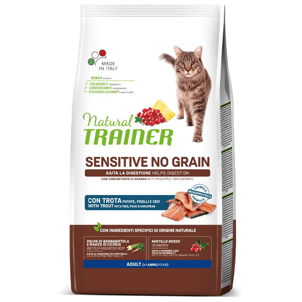 Natural Sensitive No Grain Adult Cat con Trota e Cereali Integrali 300GR Trainer