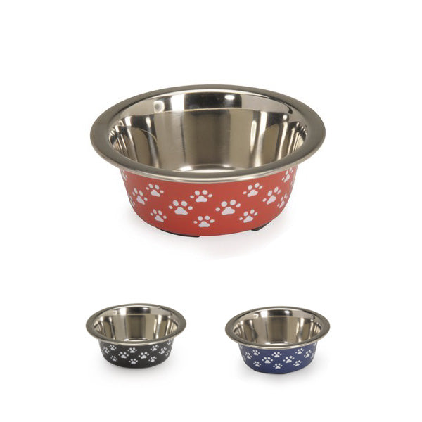 Non-Slip Steel Bowl with Paws Decoration