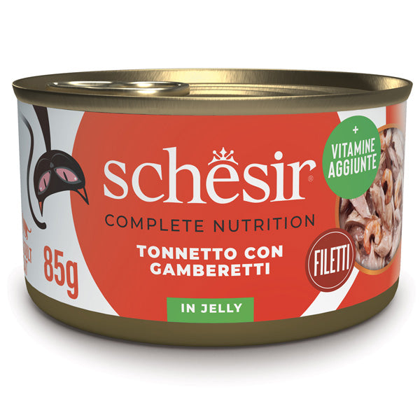 SCHESIR CAT TONNETTO GAMBERETTI 85GR - IN GELATINA FASCIA NERA