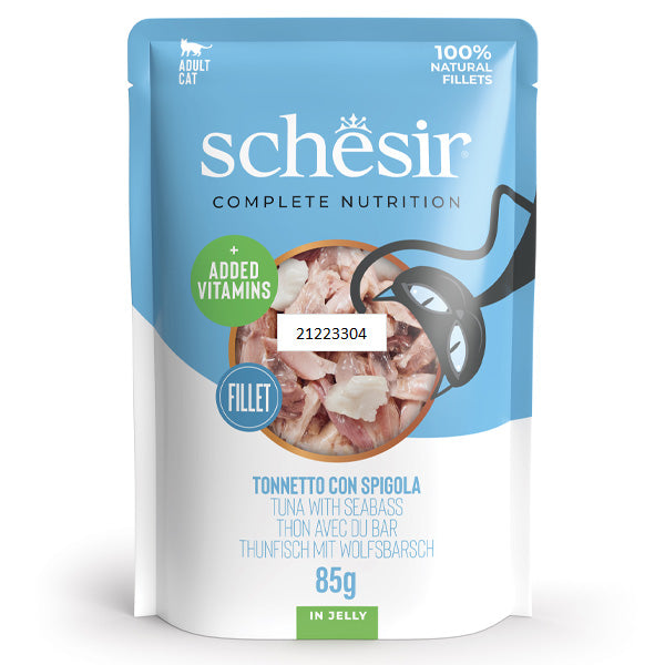 Schesir Complete Nutrition Per Gatti Adulti Filetti in Gelatina Tonnetto Con Spigola 85gr