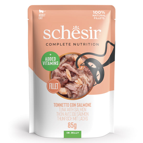Schesir Complete Nutrition Per Gatti Adulti Filetti in Gelatina Tonnetto Con Salmone 85gr