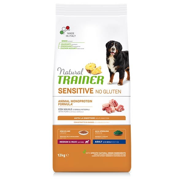 Trainer Natural Sensitive No Gluten Medium & Maxi Adult con Maiale 12KG