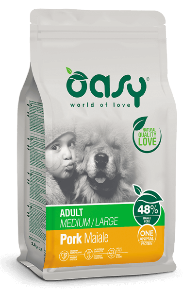 Oasy Dry Crocchette Di Maiale per Cani Adulti Taglia Media/Grande Sacco 12kg