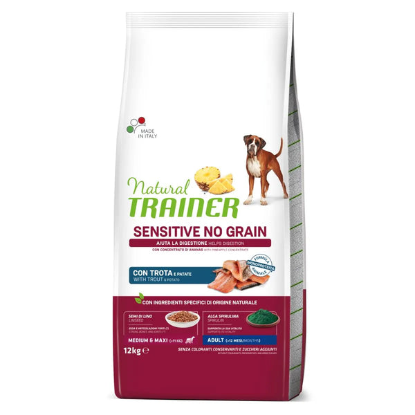 Natural Sensitive No Grain Medium & Maxi Adult con Trota e Cereali Integrali 12 KG